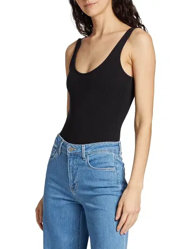 L'Agence Women's Nica Scoopneck Rib-Knit Bodysuit - Black - Size XL | Thumbnail 4