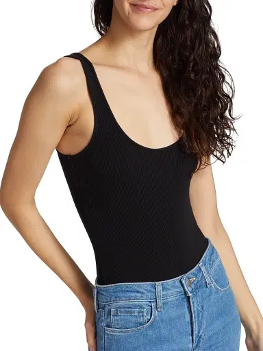 L'Agence Women's Nica Scoopneck Rib-Knit Bodysuit - Black - Size XL | Thumbnail 7