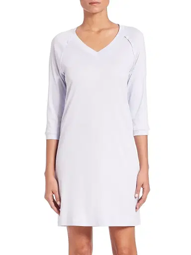 Hanro Women's Pure Essence Three-Quarter Sleeve Gown - Blue Glow - Size XL | Thumbnail 1