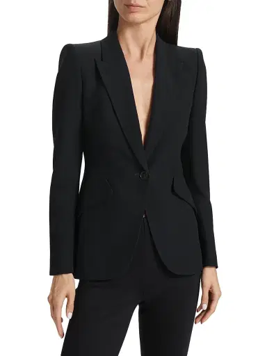 Alexander McQueen Women's Tailored Peak-Lapel Jacket - Black - Size 12 | Thumbnail 2