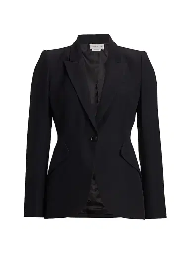 Alexander McQueen Women's Tailored Peak-Lapel Jacket - Black - Size 12 | Thumbnail 1