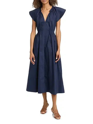 TANYA TAYLOR Women's Ivana Split Neck Cotton-Blend A-Line Midi-Dress | Thumbnail 3 TANYA TAYLOR Women's Ivana Split Neck Cotton-Blend A-Line Midi-Dress | Thumbnail 3