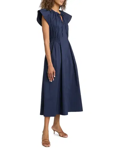 TANYA TAYLOR Women's Ivana Split Neck Cotton-Blend A-Line Midi-Dress | Thumbnail 4 TANYA TAYLOR Women's Ivana Split Neck Cotton-Blend A-Line Midi-Dress | Thumbnail 4