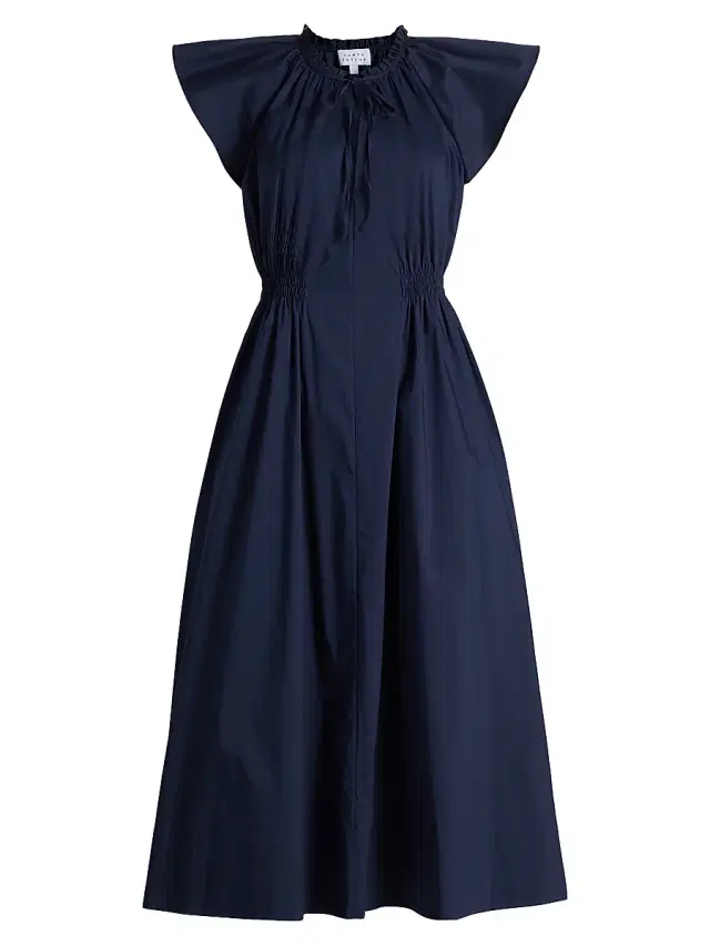 Women's Ivana Split Neck Cotton-Blend A-Line Midi-Dress - Maritime Blue