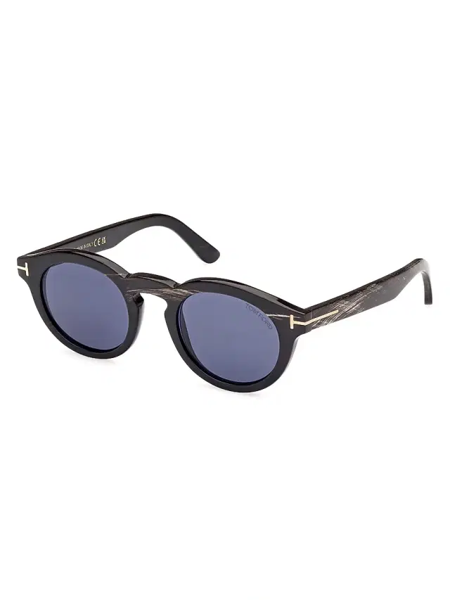 TOM FORD Men's 47MM Round Sunglasses - Black Striped Blue