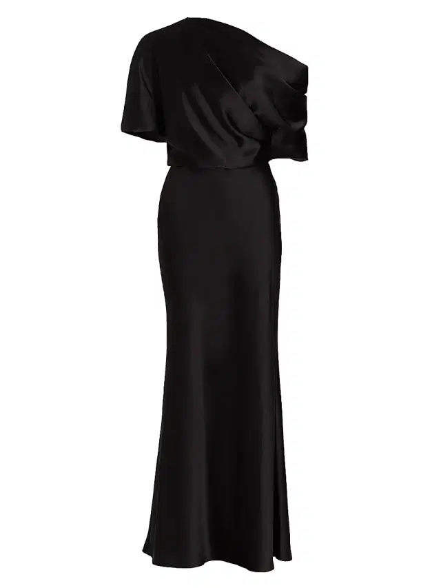 Amsale Women's Satin One-Shoulder Gown - Black