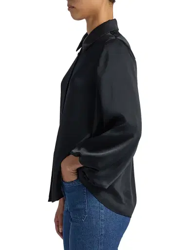 TANYA TAYLOR Women's Marina Charmeuse Balloon-Sleeve Blouse - Black - Size Small | Thumbnail 4