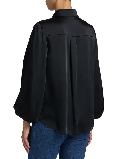 TANYA TAYLOR Women's Marina Charmeuse Balloon-Sleeve Blouse - Black - Size Small | Thumbnail 5