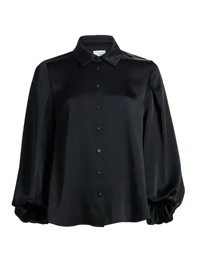 TANYA TAYLOR Women's Marina Charmeuse Balloon-Sleeve Blouse - Black - Size Small | Thumbnail 1