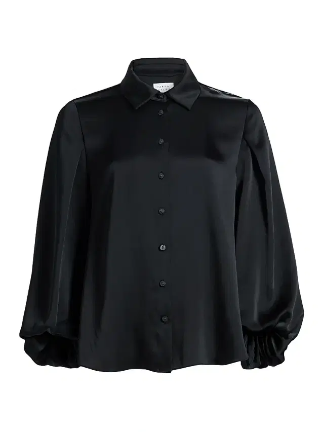 Tanya Taylor Women's Marina Charmeuse Balloon-Sleeve Blouse - Black