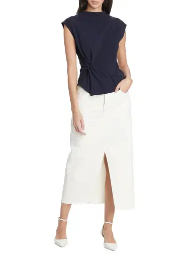 TANYA TAYLOR Women's Robin Knot Cap-Sleeve Blouse - Maritime Blue - Size Small | Thumbnail 2 TANYA TAYLOR Women's Robin Knot Cap-Sleeve Blouse - Maritime Blue - Size Small | Thumbnail 2