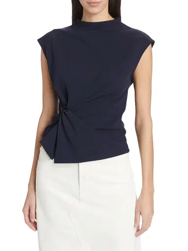 TANYA TAYLOR Women's Robin Knot Cap-Sleeve Blouse - Maritime Blue - Size Small | Thumbnail 3 TANYA TAYLOR Women's Robin Knot Cap-Sleeve Blouse - Maritime Blue - Size Small | Thumbnail 3