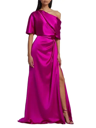 Amsale Women's Draped Off-The-Shoulder Gown - Fuchsia | Thumbnail 2