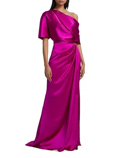 Amsale Women's Draped Off-The-Shoulder Gown - Fuchsia | Thumbnail 3