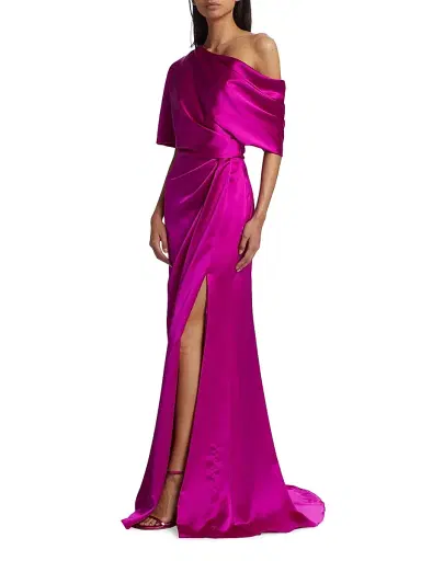 Amsale Women's Draped Off-The-Shoulder Gown - Fuchsia | Thumbnail 4
