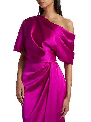 Amsale Women's Draped Off-The-Shoulder Gown - Fuchsia | Thumbnail 6