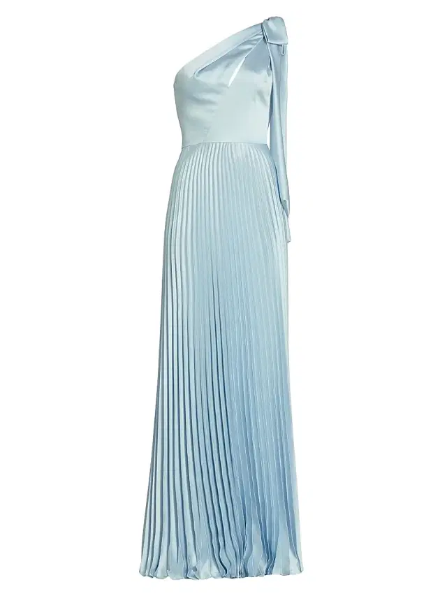 Amsale Women's Satin One-Shoulder Pleated Gown - Ice