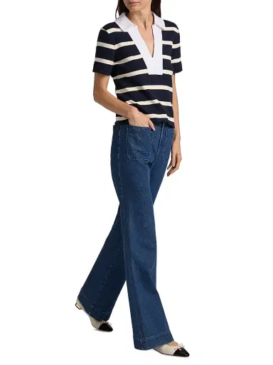 TANYA TAYLOR Women's Melanie Striped Stretch Cotton Top - Maritime Blue Wide Stripe - Size XL | Thumbnail 2 TANYA TAYLOR Women's Melanie Striped Stretch Cotton Top - Maritime Blue Wide Stripe - Size XL | Thumbnail 2