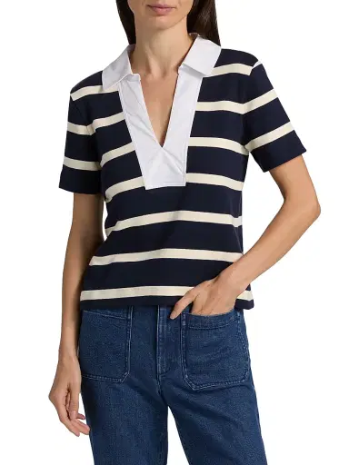 TANYA TAYLOR Women's Melanie Striped Stretch Cotton Top - Maritime Blue Wide Stripe - Size XL | Thumbnail 3 TANYA TAYLOR Women's Melanie Striped Stretch Cotton Top - Maritime Blue Wide Stripe - Size XL | Thumbnail 3