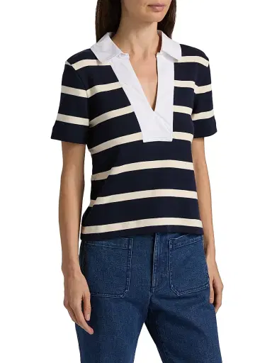 TANYA TAYLOR Women's Melanie Striped Stretch Cotton Top - Maritime Blue Wide Stripe - Size XL | Thumbnail 4 TANYA TAYLOR Women's Melanie Striped Stretch Cotton Top - Maritime Blue Wide Stripe - Size XL | Thumbnail 4