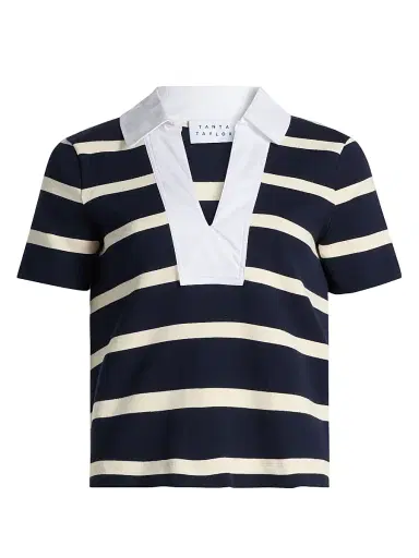 TANYA TAYLOR Women's Melanie Striped Stretch Cotton Top - Maritime Blue Wide Stripe - Size XL | Thumbnail 1 TANYA TAYLOR Women's Melanie Striped Stretch Cotton Top - Maritime Blue Wide Stripe - Size XL | Thumbnail 1
