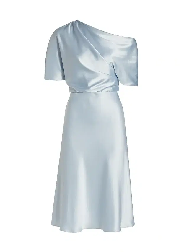 Amsale Women's Draped Satin One-Shoulder Midi-Dress - Ice