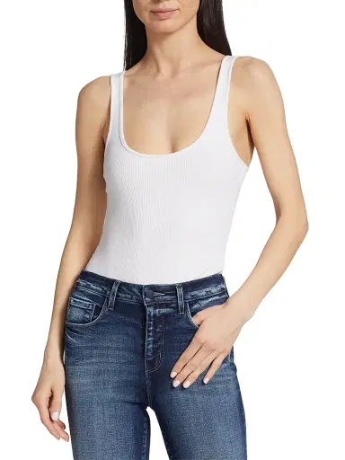 L'Agence Women's Nica Scoopneck Rib-Knit Bodysuit - White - Size XL | Thumbnail 3