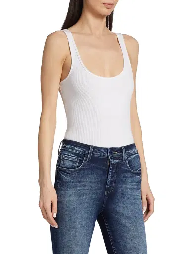 L'Agence Women's Nica Scoopneck Rib-Knit Bodysuit - White - Size XL | Thumbnail 4