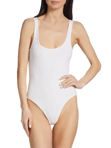 L'Agence Women's Nica Scoopneck Rib-Knit Bodysuit - White - Size XL | Thumbnail 6