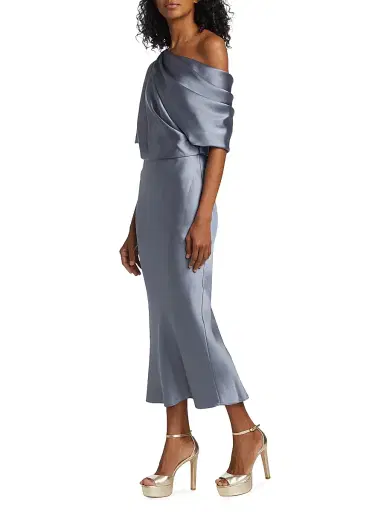Amsale Women's Draped Satin Pencil Midi-Dress - Slate | Thumbnail 2
