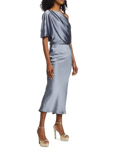 Amsale Women's Draped Satin Pencil Midi-Dress - Slate | Thumbnail 4