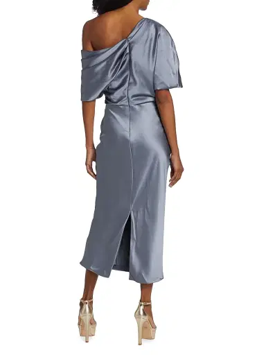 Amsale Women's Draped Satin Pencil Midi-Dress - Slate | Thumbnail 5