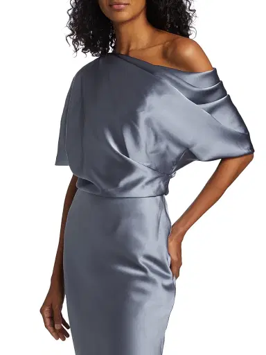 Amsale Women's Draped Satin Pencil Midi-Dress - Slate | Thumbnail 6