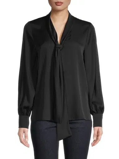 Ungaro Women's Ella Silk-Blend Tie-Neck Blouse - Black - Size XXL | Thumbnail 3