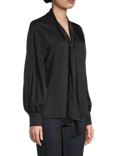 Ungaro Women's Ella Silk-Blend Tie-Neck Blouse - Black - Size XXL | Thumbnail 4