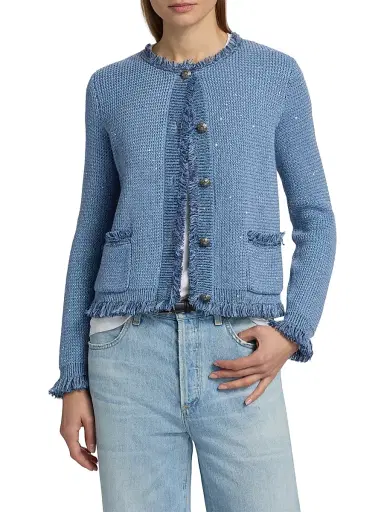 Kobi Halperin Women's Kailey Metallic-Knit Frayed Linen-Blend Cardigan | Thumbnail 3 Kobi Halperin Women's Kailey Metallic-Knit Frayed Linen-Blend Cardigan | Thumbnail 3