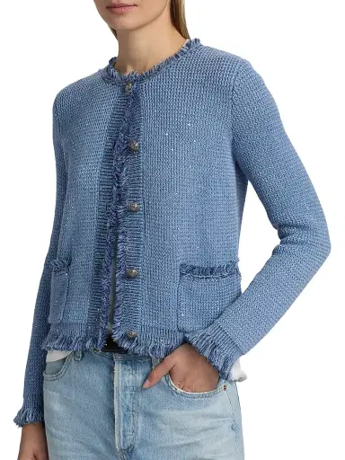 Kobi Halperin Women's Kailey Metallic-Knit Frayed Linen-Blend Cardigan | Thumbnail 6 Kobi Halperin Women's Kailey Metallic-Knit Frayed Linen-Blend Cardigan | Thumbnail 6