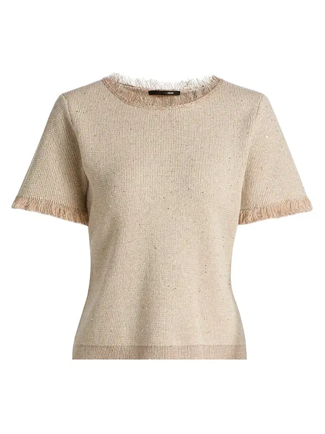 Kobi Halperin Women's Kate Fray-Trim Short-Sleeve Linen-Blend Sweater - Natural