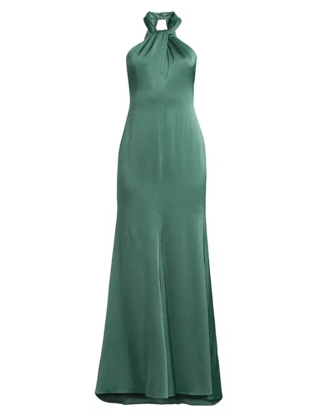 Ungaro Women's Wilde Satin Halterneck Maxi Dress - Pine