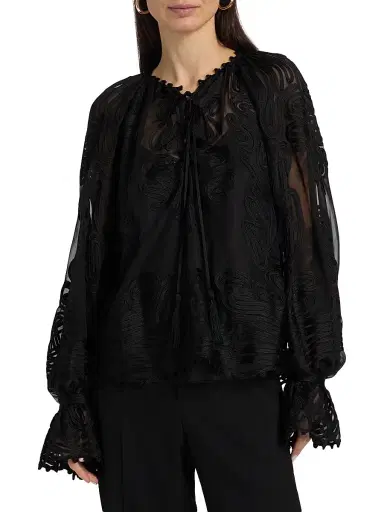 Kobi Halperin Women's Florence Embroidered Sheer Blouse - Black - Size XL | Thumbnail 3 Kobi Halperin Women's Florence Embroidered Sheer Blouse - Black - Size XL | Thumbnail 3