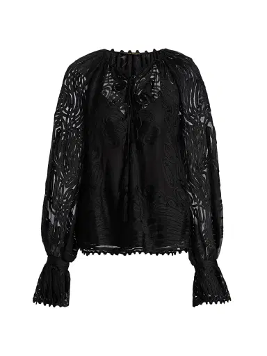 Kobi Halperin Women's Florence Embroidered Sheer Blouse - Black - Size XL | Thumbnail 1 Kobi Halperin Women's Florence Embroidered Sheer Blouse - Black - Size XL | Thumbnail 1