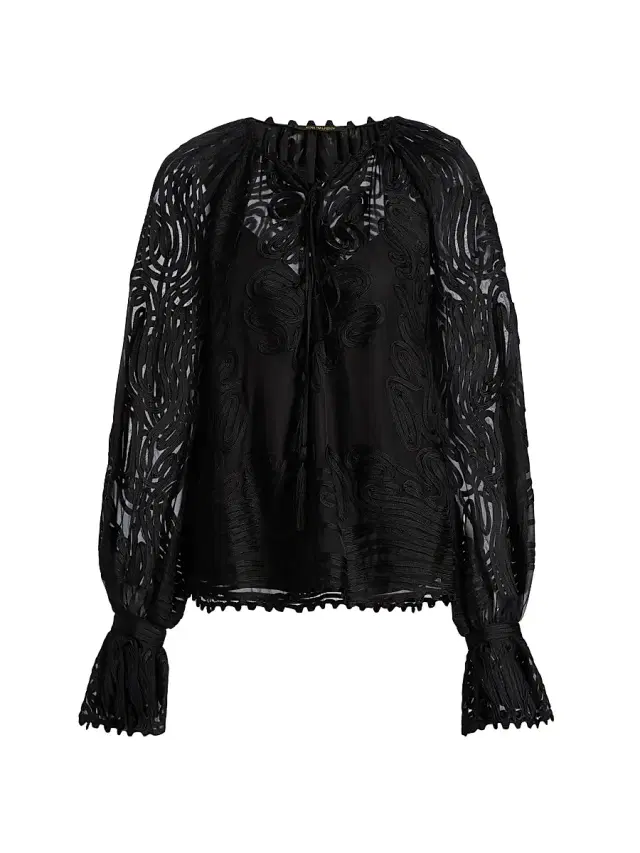 Kobi Halperin Women's Florence Embroidered Sheer Blouse - Black