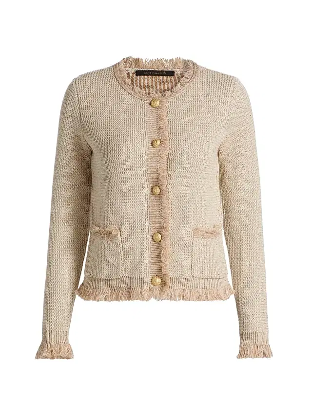 Kobi Halperin Women's Kailey Metallic-Knit Frayed Linen-Blend Cardigan - Natural