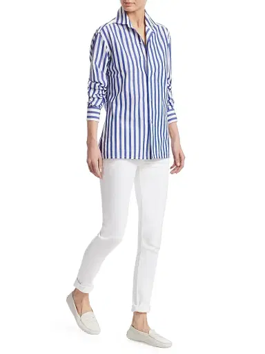 Ralph Lauren Collection Women's Capri Striped Button-Up Shirt - White Classic Blue - Size 8 | Thumbnail 2
