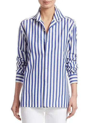 Ralph Lauren Collection Women's Capri Striped Button-Up Shirt - White Classic Blue - Size 8 | Thumbnail 3