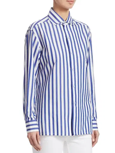 Ralph Lauren Collection Women's Capri Striped Button-Up Shirt - White Classic Blue - Size 8 | Thumbnail 4