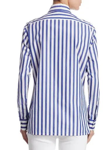 Ralph Lauren Collection Women's Capri Striped Button-Up Shirt - White Classic Blue - Size 8 | Thumbnail 5