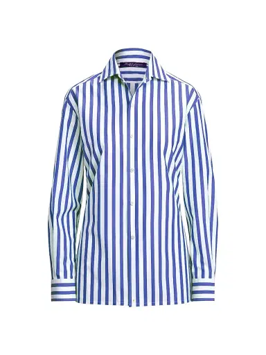 Ralph Lauren Collection Women's Capri Striped Button-Up Shirt - White Classic Blue - Size 8 | Thumbnail 1