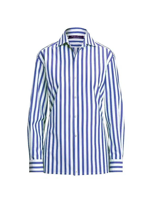 Women's Capri Striped Button-Up Shirt - White Classic Blue