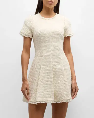 Cinq à Sept Nova Cotton Boucle Pleated Mini Dress | Thumbnail 3 Cinq à Sept Nova Cotton Boucle Pleated Mini Dress | Thumbnail 3